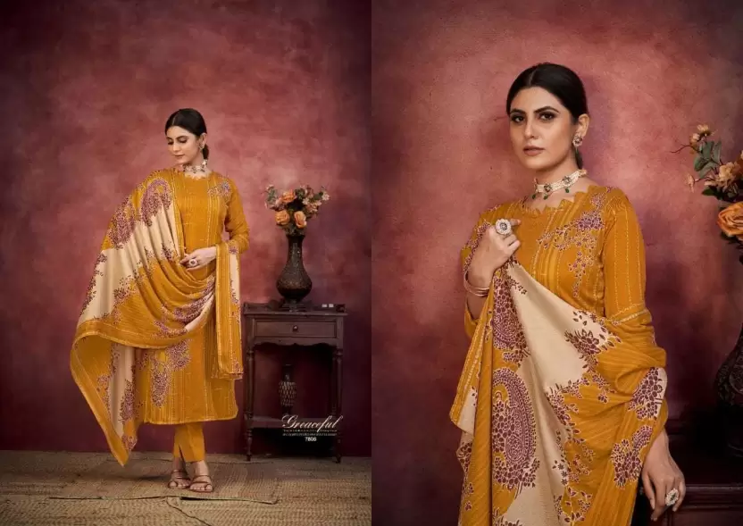 Wool Printed Salwar Suit Material  (Unstitched)