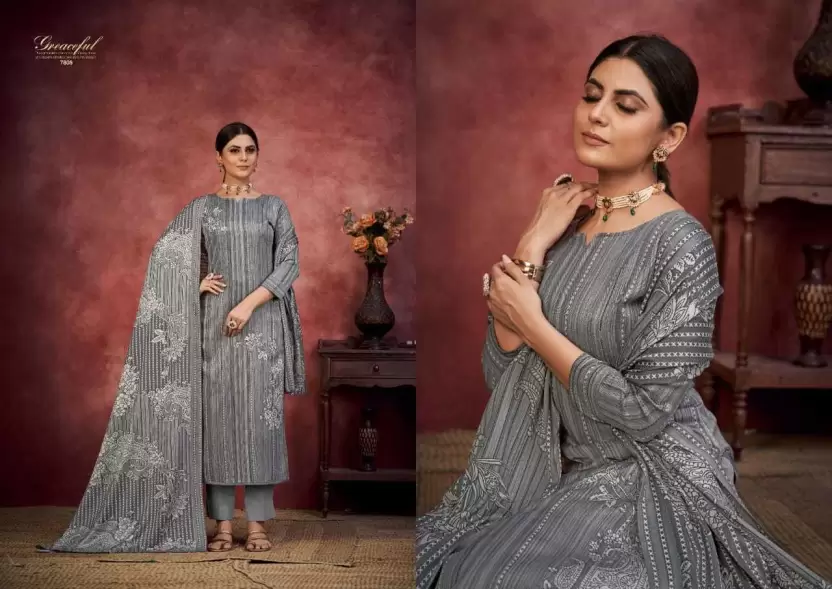 Wool Printed Salwar Suit Material  (Unstitched)